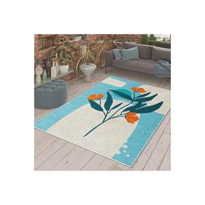 Conjunto de alfombra de área impresa digital con figura de rosa azul-naranja Diseño de alfombra elegante para decoración del hogar - Product Image 4