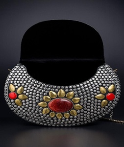 Stone <b>Clutch</b> Luxury Design Handmade <b>Bags</b> <b>Silver</b> Evening Designer Ready to Ship Sa Resin Brass Mosaic with Metal - Product Image 2