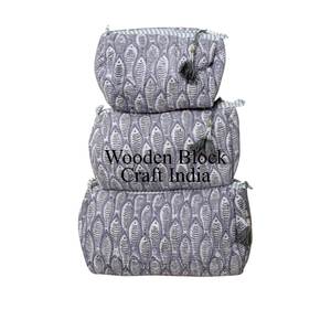 New Stylish 3 Piece white fish print Quilted Fabric <b>Toiletry</b> 3 Pouch Set Durable <b>Travel</b> Organizer Cosmetic <b>Bags</b> Cases - Product Image 1