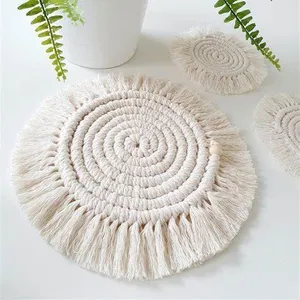 100% Eco Mat Macrame Katoen Geweven Natuurlijke Tafel Accessoires Boho Plaats Mat Met Franjes Hittebestendige Mat