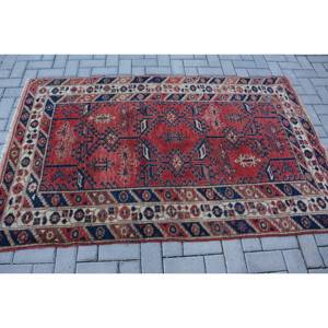 Tapis turc vintage grande surface 4.1 X 6.5ft classique rouge noir motif abstrait laine matériel 10mm Latex pour couloir chambre - Product Image 3