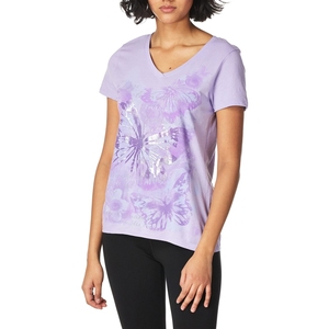 Màu Tím Bướm In Thân Thiện Với Môi Nhanh Chóng Khô Thoáng Khí Chất Lượng Cao 100% Cotton Tùy Chỉnh Ngắn Tay Áo Cổ Phụ Nữ - Product Image 2