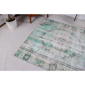 Alfombra Turca Vintage de 5x5.3 pies, Alfombra de Lana Verde - Product Image 2