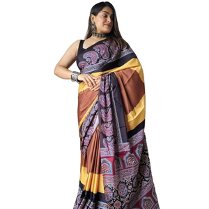 Conjunto de Sari de Seda Georgette de Última Moda con Estilo del Sur de la India, para Fiestas y Uso Casual, con Bordado y Estola - Product Image 1