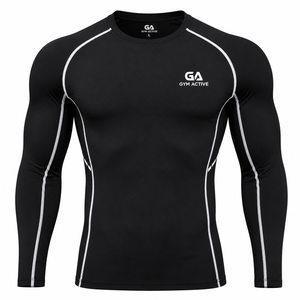 <b>Mens</b> Black Long Sleeve <b>Compression</b> Shirt Eco-friendly Spandex/Polyester Heat-Transfer Printed Custom Gym Activewear <b>Top</b> - Product Image 6