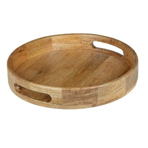 Plateau de service rond en bois de manguier de luxe, écologique, passe au lave-vaisselle et au micro-ondes, finition polie, pour restaurant, petit-déjeuner, café - Product Image 5
