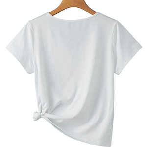 Camiseta de Manga Corta con Cuello en V para Mujer, Estilo Casual de Verano, Detalle de Nudo Lateral, Camiseta Básica Suave, Transpirable, Tejida y Ligera - Product Image 2