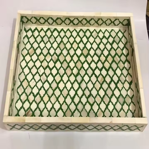 Plateau de service à motif moderne en bois incrusté de nacre fait main avec la meilleure qualité de l'Inde pour l'artisanat taqi d'exportation - Product Image 3