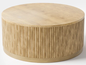 Lineage Corporation's Modern Design Round Coffee Table Madera maciza Acento Fresno Roble Extensible Rattan DrumTop Pieza de acento elegante - Product Image 3