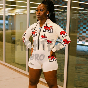 Ensemble deux pièces personnalisé de t-shirt et de short de sueur femmes été couleur unie court survêtements - Product Image 1