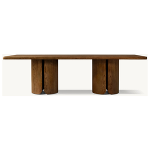 Table de salle à manger longue rectangulaire en bois de teck Base à double piédestal - Product Image 2