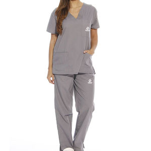 Nouvel ensemble d'uniformes médicaux pour femmes, hauts à manches courtes et pantalons en sergé de coton, couleur et logo personnalisés, usage hospitalier - Product Image 1