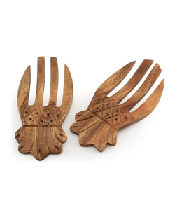 Pinzas de madera hechas a mano para servir, cuchara de manos para ensalada, 2 piezas para accesorios de cocina, uso de mesa por debajo de su presupuesto - Product Image 1