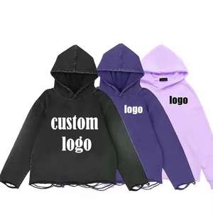 Sweat à capuche court Boxy délavé à l'acide avec logo personnalisé pour hommes avec double capuche brodée au soleil - Product Image 5