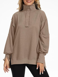 เสื้อสเวตเตอร์โอเวอร์ไซส์สำหรับผู้หญิงเสื้อสวมหัวคอ Henley ติดกระดุมทันสมัยเสื้อผ้าลำลองสำหรับฤดูใบไม้ร่วง XS-XL 2025ออกแบบได้ตามต้องการ - Product Image 4