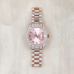 Full Iced Out Leb Grown Classic Pink Dial Mens Wrist <b>Watch</b> Hand Set GRA Certified Diamond Automatic <b>White</b> Jubilee Belt <b>Watch</b> - Product Image 4