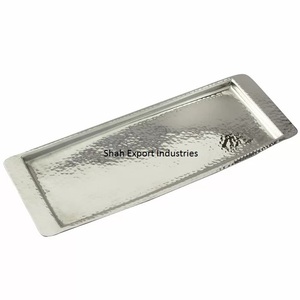 Engraving Design Silver Finished Metal Food <b>Serving</b> <b>Tray</b> for Hotels and Restaurant Supplies Food <b>Serving</b> <b>Tray</b> with Handle - Product Image 5