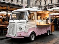 Camionnette Citroën Gelato Urbaine Silencieuse, Véhicule Électrique Premium pour la Vente de Crèmes Glacées avec Affichage Panoramique pour des Friandises Adaptées aux Personnes Atteintes d'Allergies
