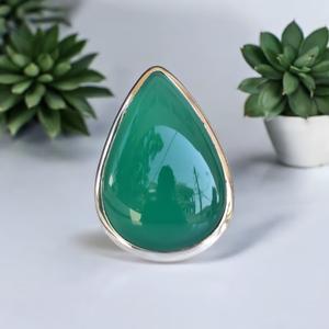 925 Sterling Silver Handmade <b>Ring</b> Green Onyx Natural Gemstone <b>Crystal</b> Bezel Setting for Women. Perfect Anniversary Wedding Gift - Product Image 1