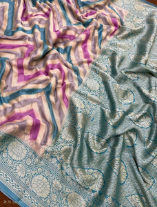 Sari de Chifón Puro Banarasi, Diseño Tradicional Zari, Tela para Blusa sin Coser, Protección Solar para Fiestas, Secado Rápido, Elegante - Product Image 5