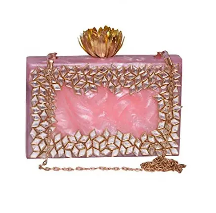 Bolso de mano de resina para mujer, bolsa de hombro con diseño moderno de color rosa, de lujo indio, personalizado, con brillo