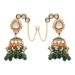 Pendientes Kundan Jhumki, Kundan Jhumki para bodas, Kundan Jhumki con perlas, exquisito Kundan Jhumki, Meenakari Kundan Jhumki - Product Image 3