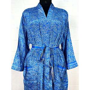 Recycled Vintage Silk Sari <b>Robe</b> Boho Floral Print Dressing Gown <b>Beach</b> Coverup or Bridesmaid Anniversary Gift - Product Image 2