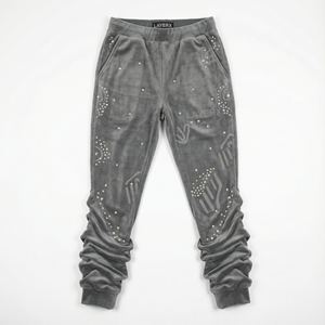 Luxury <b>Men</b> Midweight Canvas Velour Eco-Friendly Sweatpants Rhinestone Crystal <b>for</b> <b>Slim</b> <b>Fit</b> Long Length <b>Joggers</b> Streetwear - Product Image 2