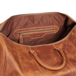 Bolsa de lona hecha a mano de cuero de grano superior con correa de hombro ajustable y bolsillo Interior estilo Retro Weekender Bag - Product Image 3