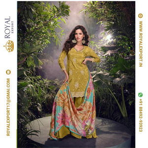 Royal Export en Surat Gujarat lanza nuevas exquisitas colecciones de Trajes cosidos de estilo indio Premium Real Chinon Silk Free Size - Product Image 2