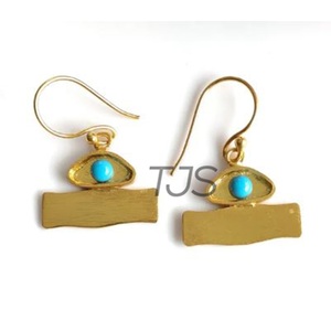 Pendientes de latón chapado en oro de 18 quilates con piedras preciosas turquesas, joyería de moda para mujeres y niñas, lote de moda hecho a mano, venta al por mayor, latón Cristiano - Product Image 1