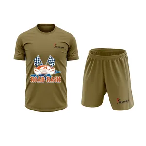 ET-016 toptan fiyat 280gsm polyester blend özel etiketleri spor eşofman ve kısa 2 parça gömlek ve kısa Set erkekler