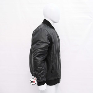 High Quality Plain <b>Leather</b> <b>Jacket</b> <b>Long</b> Sleeves Solid Full Front Zip Up Closure Custom Bomber <b>Leather</b> <b>Jacket</b> For Men - Product Image 3
