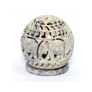 Meilleure qualité faite à la main en stéatite naturelle sculpture chauffe-plat bougeoir forme ronde éléphant conception utilisation à des fins de cadeaux - Product Image 1