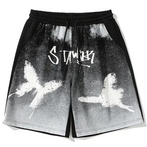 Personalizado desgastado 100% algodón Vintage cordón cintura francés Terry suelto Casual piedra lavado apliques hombres pantalones cortos - Product Image 5