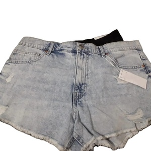 Shorts en jean délavé tendance de haute qualité pour femme, respirants, écologiques, coupe droite, taille mi-haute, fermeture éclair - Product Image 1