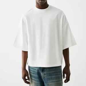 2025 <b>Men's</b> Half Sleeves High Quality 100% Cotton Boxy Streetwear Tshirt Heavyweight 300gsm Cropped <b>White</b> Oversized Plain <b>T</b> <b>Shirt</b> - Product Image 2