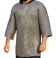 Haut de gilet en maille de fer à anneaux rivetés plats en acier doux, armure de chevalier viking, costume historique, armure de reconstitution artisanale