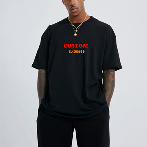Venta al por mayor de camisetas de hombre de color negro sólido 100% algodón logotipo impreso personalizado peso pesado de talla grande camiseta de hombre transpirable de gran tamaño - Product Image 6