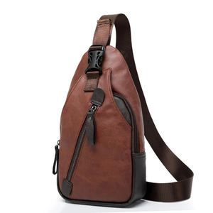 Sac de poitrine minimaliste en cuir véritable pour homme, sac à bandoulière avec fermeture éclair, durable, usage quotidien, toutes saisons - Product Image 3