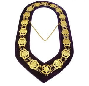 Custom Made SHRINER Masonic Shrine Chain <b>Collar</b> on Red Velvet Masonic <b>Collar</b> Chain - Product Image 6