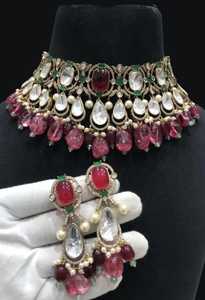 Increíble conjunto de collar de mujer, joyería india, conjunto de joyería nupcial india de moda, conjunto de collar de gargantilla de regalo de boda para mujer del sur de India - Product Image 3