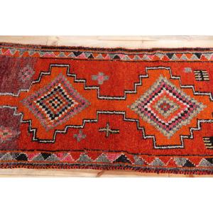 Turkish Herki <b>Runner</b> Rug 3.2x12.5 ft (99x380 cm), Vintage <b>Red</b> Oriental Wool Rug - Product Image 3