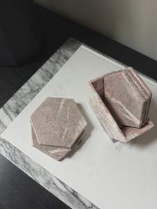 Pink Marble Hexagon <b>Coaster</b> <b>Set</b> <b>With</b> <b>Holder</b> Vintage Stone Drink <b>Coasters</b> - Product Image 4