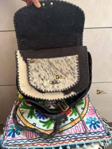 Vente chaude élégant Vintage en cuir de vachette sac à main vrais cheveux cacher fourrure bandoulière sac à bandoulière multi-usage femmes taille sac à bandoulière - Product Image 5