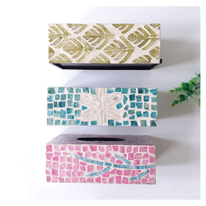 Caja de pañuelos de madera con incrustaciones de nácar, soporte para pañuelos de madera con incrustaciones de nácar para decoración de mesita de noche, hecho en Vietnam - Product Image 2