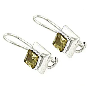Art Place 925 Silver Square Drop Earrings Freshwater Pearl Women's Vintage Gold Plated Hook Closure Citrine Main Stone Gift - Product Image 3