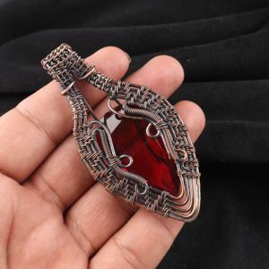 Red Garnet Gemstone Pear Cut Wire <b>Wrapped</b> Fashion Pendant Necklace Copper Oxidized Silver <b>Bridal</b> Wedding Engagement Party - Product Image 2