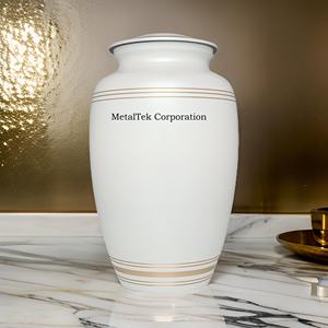 Venta caliente exquisitas urnas de cremación blancas para adultos para cenizas elegante adorno dorado estilo americano decorativo funerario tarros de Metal para entierro - Product Image 5