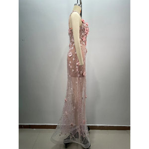 ชุดราตรีแม็กซี่ยาวไซส์ XL แฟชั่น สายเดี่ยวพิมพ์ลายดอกไม้ ผ้าชีฟองทรงบอลกาวน์ เอวธรรมชาติ สำหรับแขกในงานแต่งงาน - Product Image 4